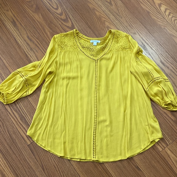 John Paul Richard womens crochet lace mustard yellow boho 3/4 sleeve top size - Picture 15 of 15